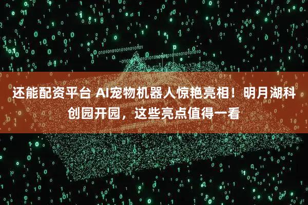 还能配资平台 AI宠物机器人惊艳亮相！明月湖科创园开园，这些亮点值得一看